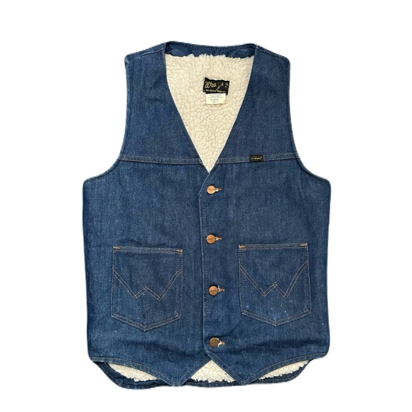 Wrangler Other - Vintage Wrangler Denim Vest Men Size S Blue Sherpa Lined No Fault VL200NV 70s80s